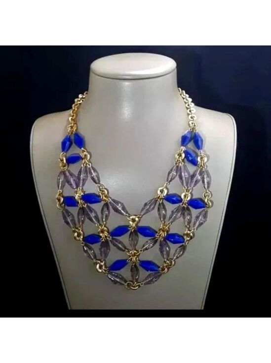 Talbots Jewelry - Talbots Women's Statement Bib Necklace Gold Plated, Blue Lavender Resin NWT
